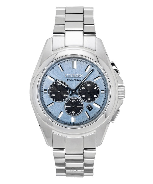 Reloj Citizen Sport Luxury Chronograph de acero inoxidable con esfera azul claro y movimiento Eco-Drive CA4680-55L para hombre, resistente al agua hasta 100 metros.