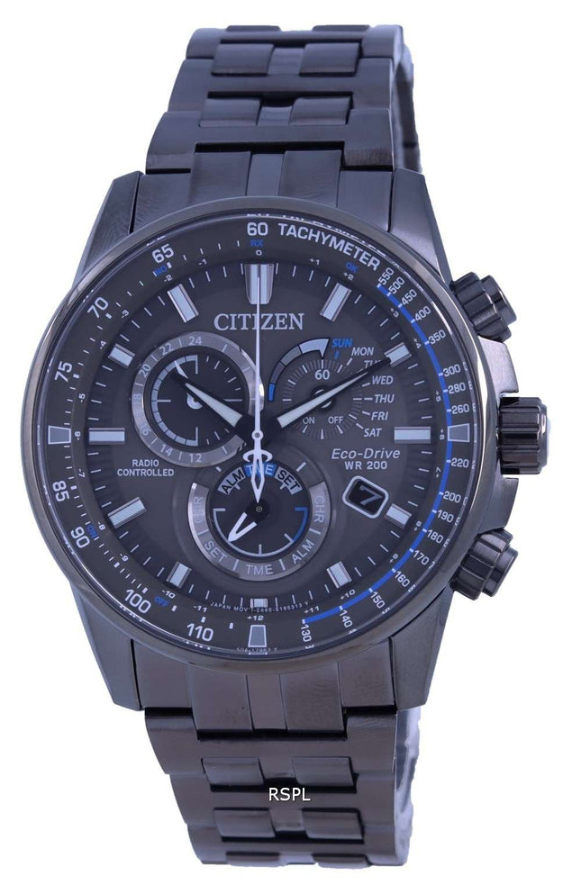 Reloj para hombre Citizen PCAT con esfera negra, cronÃ³grafo controlado por radio, Atomic Eco-Drive CB5887-55H 200M