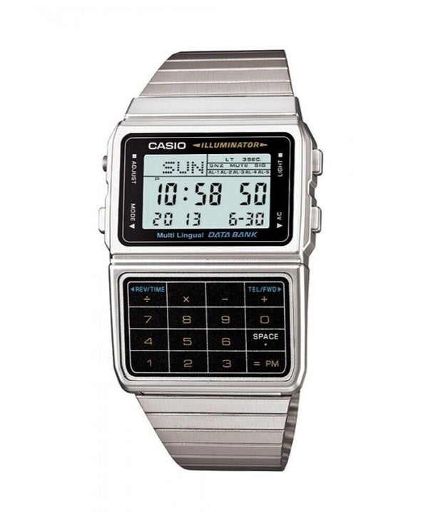 Reloj de hombre de acero inoxidable DBC-611-1DF DBC611-1DF de Casio Digital Data Bank en varios idiomas