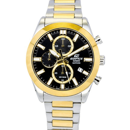 Reloj Casio Edifice EFB-710SG-1AV para hombre, cronógrafo analógico de dos tonos, acero inoxidable, esfera negra, cuarzo, 100 m