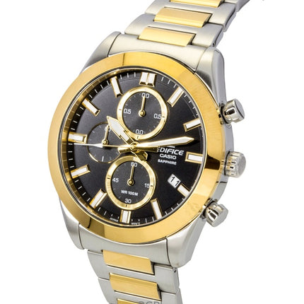Reloj Casio Edifice EFB-710SG-1AV para hombre, cronógrafo analógico de dos tonos, acero inoxidable, esfera negra, cuarzo, 100 m