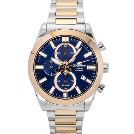 Reloj Casio Edifice EFB-710SG-2AV para hombre, cronógrafo analógico de dos tonos, acero inoxidable, esfera azul, cuarzo, 100 m