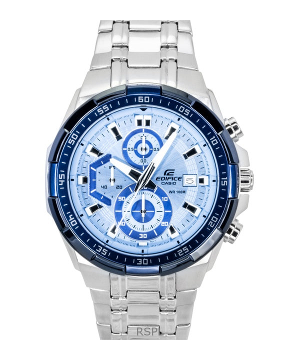 Reloj Casio Edifice analógico estándar con cronógrafo de acero inoxidable y esfera azul de cuarzo EFR-539DE-2AV 100M para hombre