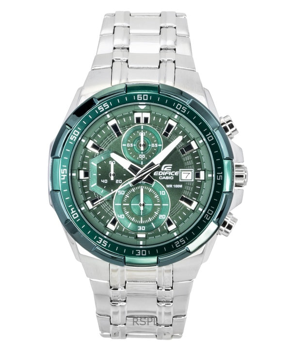 Reloj Casio Edifice analógico estándar con cronógrafo de acero inoxidable y esfera verde de cuarzo EFR-539DE-3AV 100M para hombre