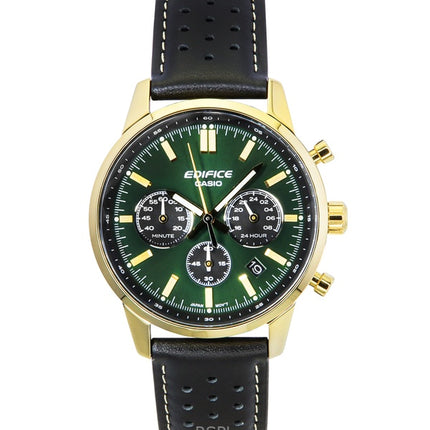 Reloj Casio Edifice EFR-575CL-3A para hombre, cronógrafo analógico, correa de piel, esfera verde, cuarzo, 100 m