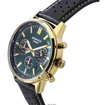 Reloj Casio Edifice EFR-575CL-3A para hombre, cronógrafo analógico, correa de piel, esfera verde, cuarzo, 100 m