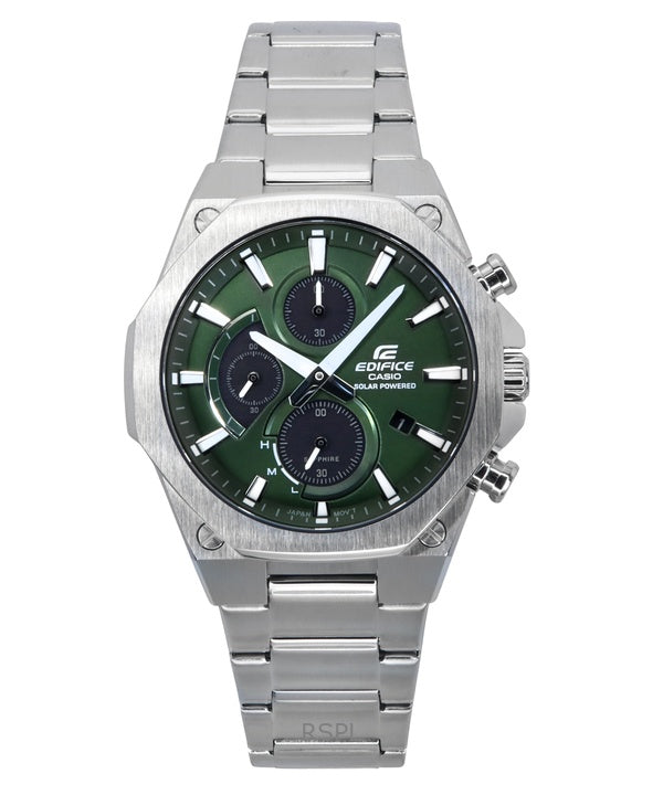 Reloj Casio Edifice Slim Line analógico con cronógrafo de acero inoxidable y esfera verde con energía solar EFS-S570D-3A 100 m p