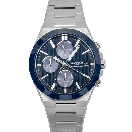 Reloj Casio Edifice EFS-S650D-2A para hombre, cronógrafo analógico, acero inoxidable, esfera azul, solar, 100 m