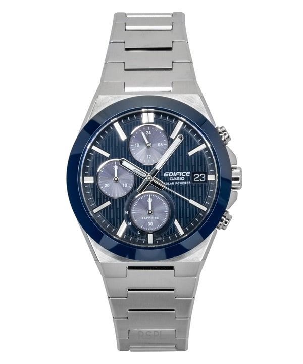 Reloj Casio Edifice EFS-S650D-2A para hombre, cronógrafo analógico, acero inoxidable, esfera azul, solar, 100 m