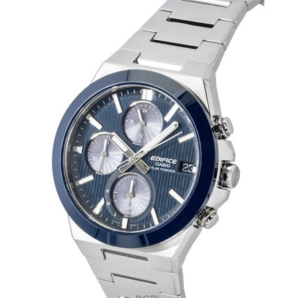 Reloj Casio Edifice EFS-S650D-2A para hombre, cronógrafo analógico, acero inoxidable, esfera azul, solar, 100 m