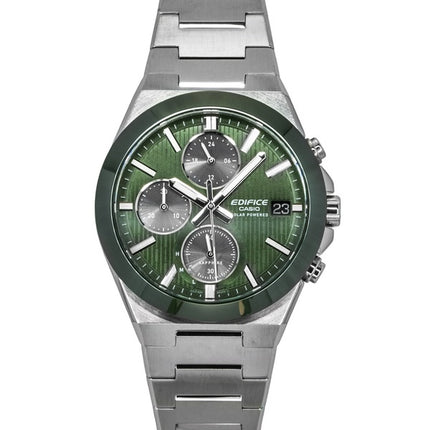 Reloj Casio Edifice EFS-S650D-3A para hombre, cronógrafo analógico, acero inoxidable, esfera verde, solar, 100 m