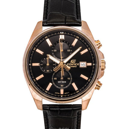 Reloj Casio Edifice EFV-610ECL-1A para hombre, cronógrafo analógico estándar, correa de cuero, esfera negra, cuarzo, 100 m