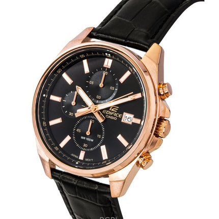 Reloj Casio Edifice EFV-610ECL-1A para hombre, cronógrafo analógico estándar, correa de cuero, esfera negra, cuarzo, 100 m