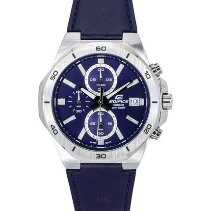 Casio Edifice Standard Cronógrafo Correa de cuero Esfera azul Cuarzo EFV-640L-2A 100M Reloj para hombre