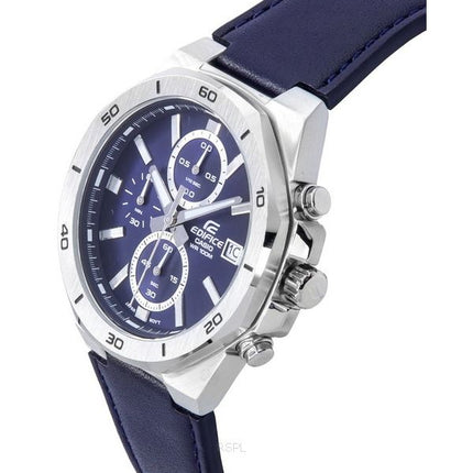 Casio Edifice Standard Cronógrafo Correa de cuero Esfera azul Cuarzo EFV-640L-2A 100M Reloj para hombre