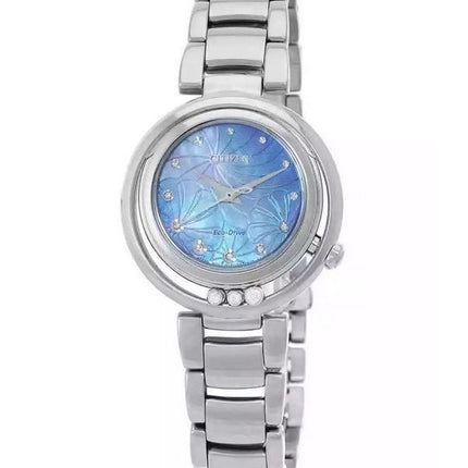 Reloj para mujer Citizen L Arcly Eco-Drive con detalles en diamantes de acero inoxidable y esfera de nácar azul EM1110-81N