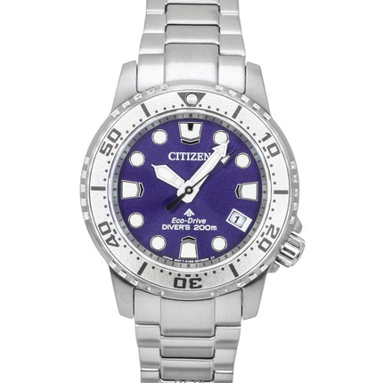 Reloj Citizen Promaster Dive Eco-Drive de acero inoxidable con esfera morada EO2027-50X para mujer, 200 m