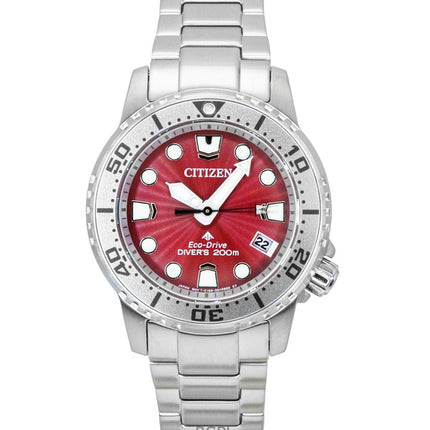 Reloj Citizen Promaster Dive para mujer, de acero inoxidable, esfera roja, Eco-Drive EO2027-50Z, 200 m.