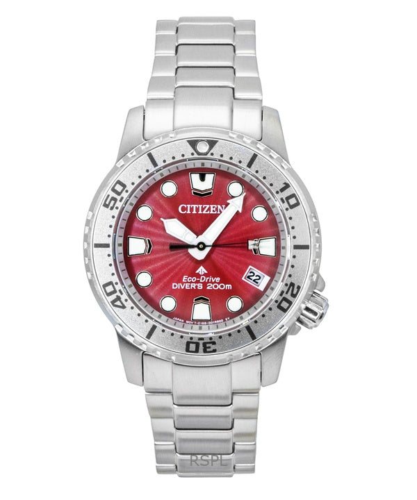Reloj Citizen Promaster Dive para mujer, de acero inoxidable, esfera roja, Eco-Drive EO2027-50Z, 200 m.