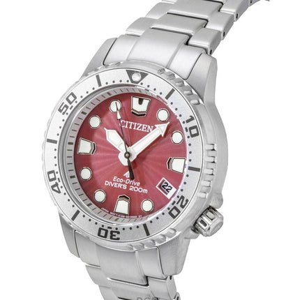 Reloj Citizen Promaster Dive para mujer, de acero inoxidable, esfera roja, Eco-Drive EO2027-50Z, 200 m.