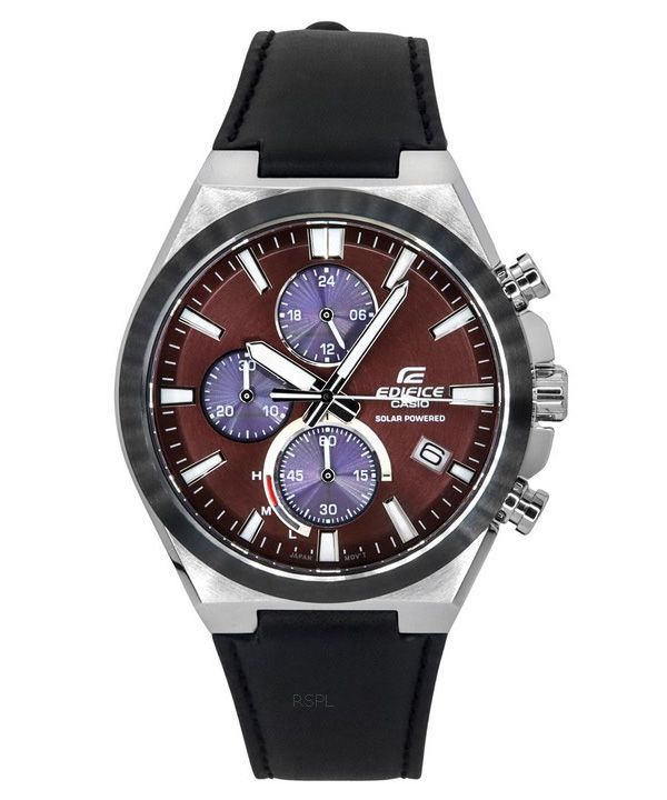 Reloj para hombre Casio Edifice cronógrafo analógico con correa de cuero y esfera burdeos Solar EQS-950BL-5A 100M