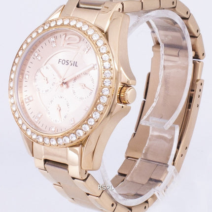 Reloj de cristal multifunción Riley fósil ES2811 oro rosa mujer