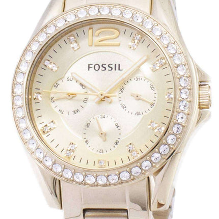 Fósiles Riley dorado multifunción esfera cristal ES3203 reloj de mujeres