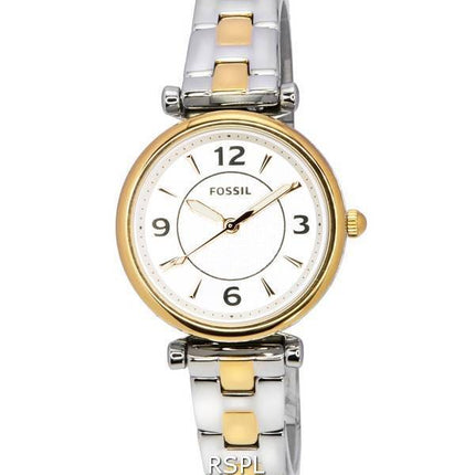 Fossil Carlie Two Tone Acero inoxidable Silver Dial Cuarzo ES5201 Reloj para mujer