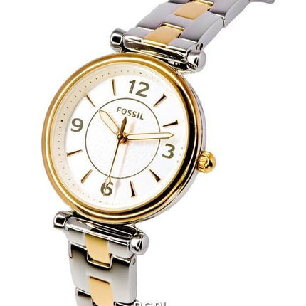Fossil Carlie Two Tone Acero inoxidable Silver Dial Cuarzo ES5201 Reloj para mujer
