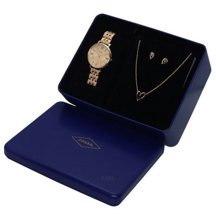 Reloj Fossil Jacqueline ES5252SET de cuarzo con esfera en tono oro rosa y acero inoxidable para mujer con set de regalo