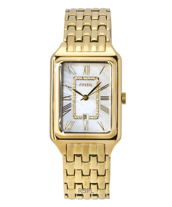 Reloj de cuarzo Fossil Raquel ES5304 para mujer en acero inoxidable dorado con esfera de nácar blanco