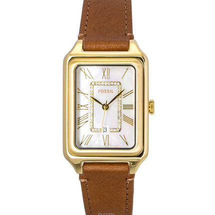 Reloj Fossil Raquel ES5307 de cuarzo para mujer con correa de piel marrón y esfera de nácar blanco