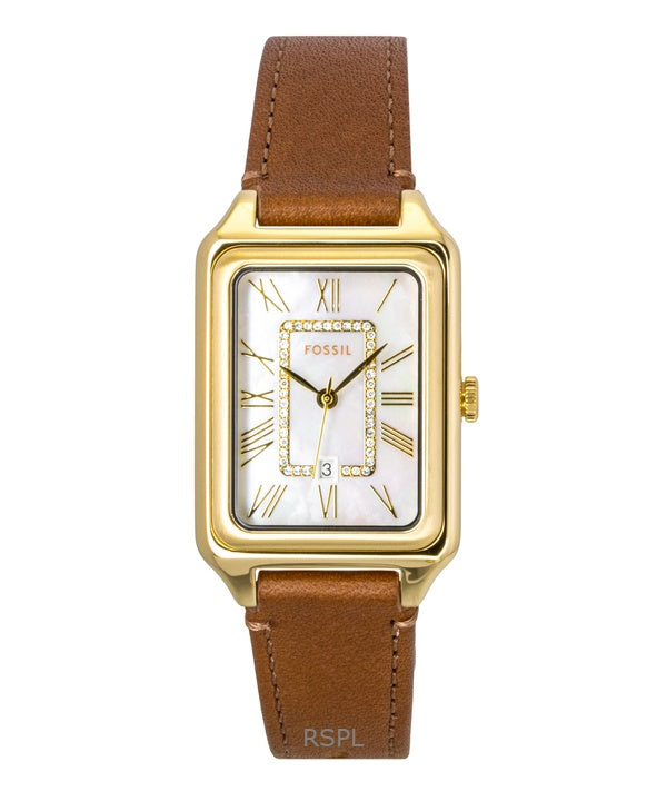 Reloj Fossil Raquel ES5307 de cuarzo para mujer con correa de piel marrón y esfera de nácar blanco