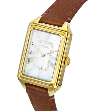Reloj Fossil Raquel ES5307 de cuarzo para mujer con correa de piel marrón y esfera de nácar blanco