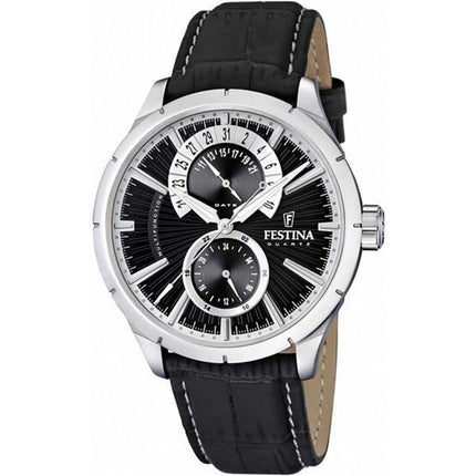 Reloj Festina Retro con correa de cuero multifunción y esfera negra de cuarzo F16573-3 para hombre