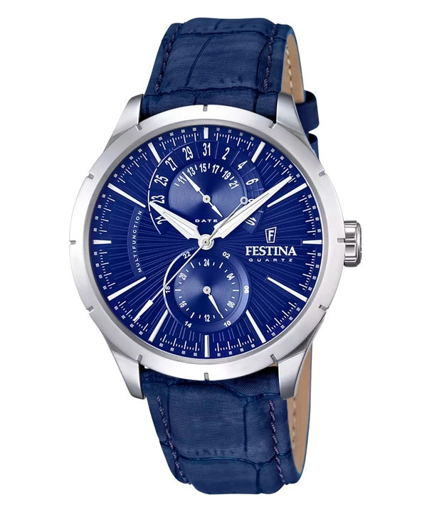 Reloj Festina Retro multifunción con correa de piel y esfera azul de cuarzo F16573-7 para hombre