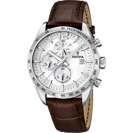 Reloj Festina Timeless Cronógrafo Correa de cuero Esfera plateada Cuarzo F16760-1 para hombre