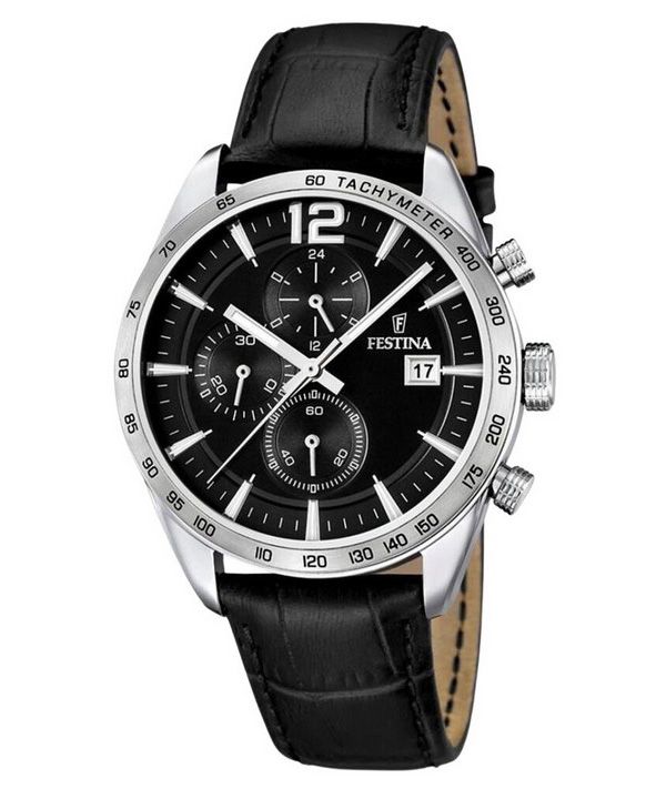 Festina Timeless Chronograph - Reloj de cuarzo para hombre, correa de piel, esfera negra, F16760-4