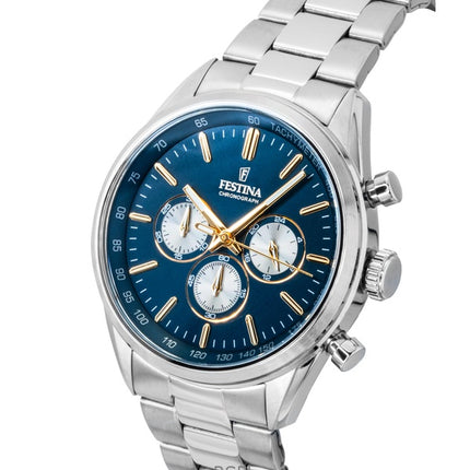 Reloj Festina Timeless Chronograph de acero inoxidable con esfera azul de cuarzo F16820-C para hombre