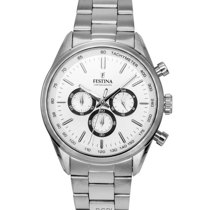 Reloj Festina Timeless Chronograph de acero inoxidable con esfera blanca de cuarzo F16820-Q para hombre
