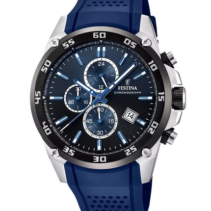 Festina The Originals Reloj cronógrafo de cuarzo con correa de caucho y esfera azul F20330-A 100M para hombre