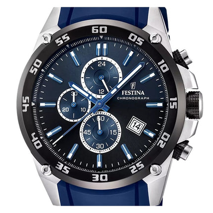 Festina The Originals Reloj cronógrafo de cuarzo con correa de caucho y esfera azul F20330-A 100M para hombre