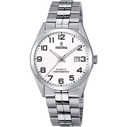 Festina Classics Reloj de cuarzo con esfera blanca y acero inoxidable F20437-1 100M para hombre