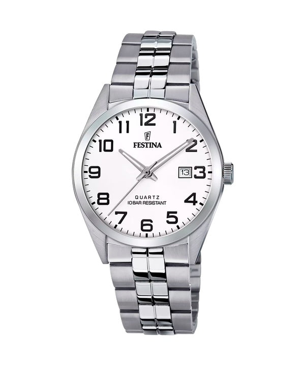 Festina Classics Reloj de cuarzo con esfera blanca y acero inoxidable F20437-1 100M para hombre