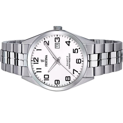 Festina Classics Reloj de cuarzo con esfera blanca y acero inoxidable F20437-1 100M para hombre