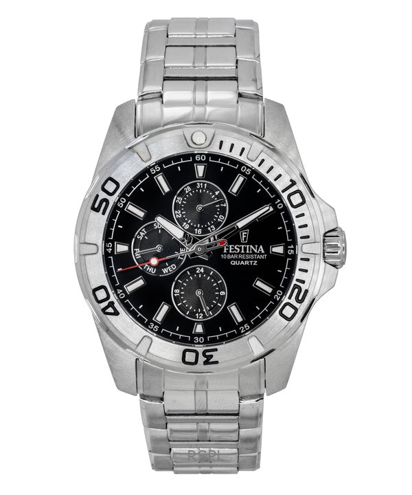 Reloj Festina multifunción de acero inoxidable con esfera negra de cuarzo F20445-3 100M para hombre