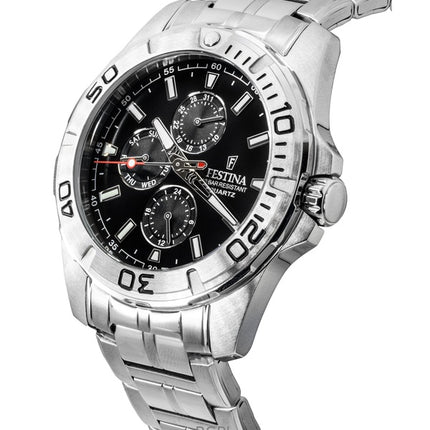 Reloj Festina multifunción de acero inoxidable con esfera negra de cuarzo F20445-3 100M para hombre