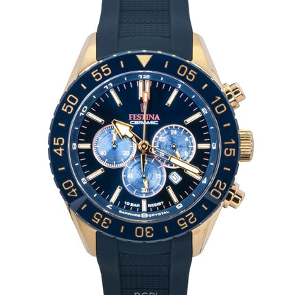 Reloj Festina F20516-1 para hombre, cronógrafo de cerámica, correa de caucho, esfera azul, cuarzo, 100 m