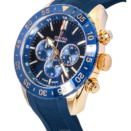 Reloj Festina F20516-1 para hombre, cronógrafo de cerámica, correa de caucho, esfera azul, cuarzo, 100 m