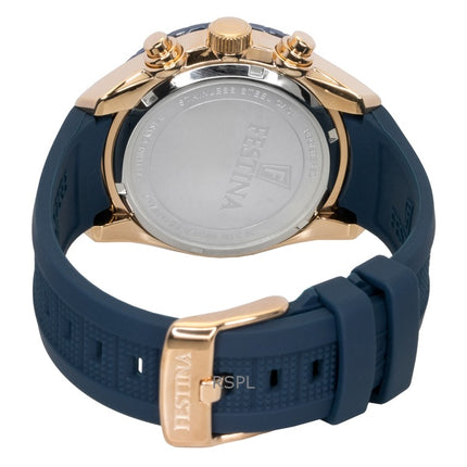 Reloj Festina F20516-1 para hombre, cronógrafo de cerámica, correa de caucho, esfera azul, cuarzo, 100 m